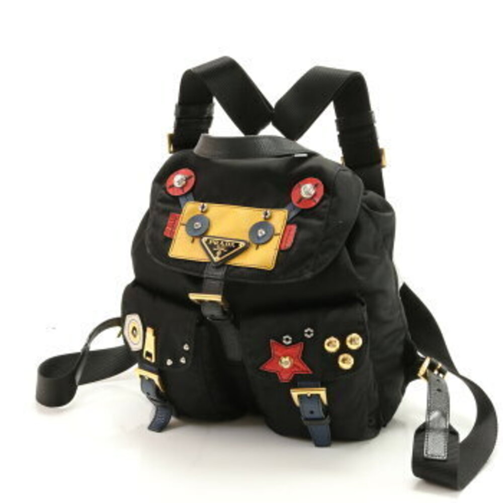 Prada motif Tessuto EHM Robot Black Saffiano leather backpack